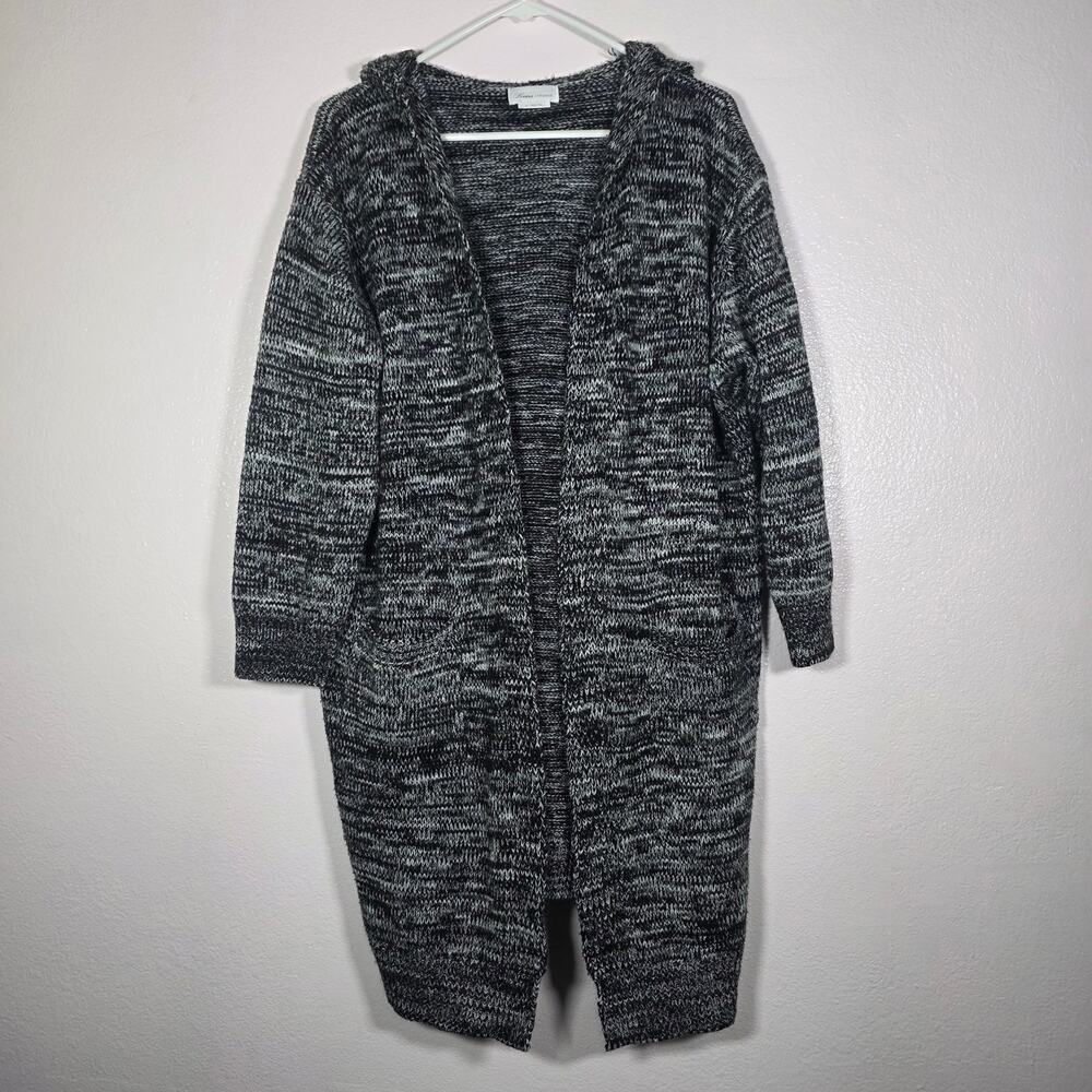 Lovers + Friends Marled Hooded Open Front Long Cardigan Sweater Gray M